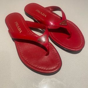Women red Prada thong sandals
